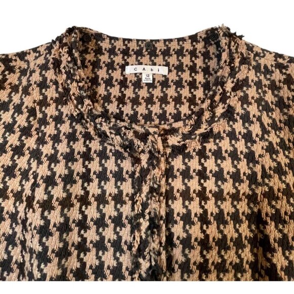 Cabi Women’s Houndstooth Knit-Sleeve Full Zip Jacket Size 12 Lined Black Tan - Picture 5 of 10